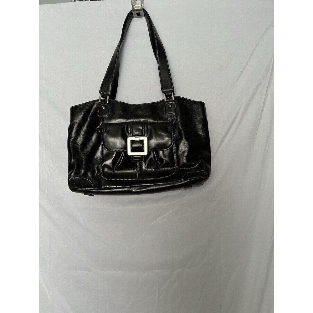 Peck & Peck Black Shoulder Handbag, Leather With Manmade Material, 15 X 5 X 11